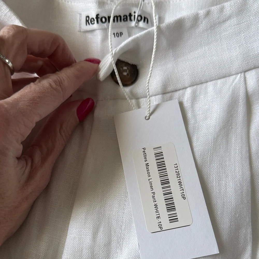 Reformation White Pleated Linen-Blend trousers - Picture 2 of 3